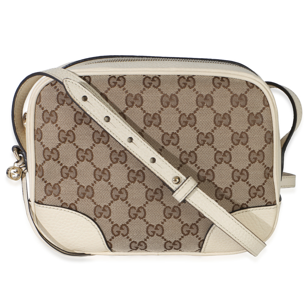 Gucci Cream Dollar Calfskin Beige GG Canvas Bree Mini Messenger Bag